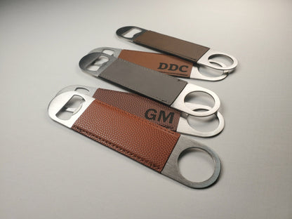 Personalized Laser Engraved Bottle Opener, Speed Opener, Customize With Initials/Letters, Choose Your Font And Color, Leatherette And Steel