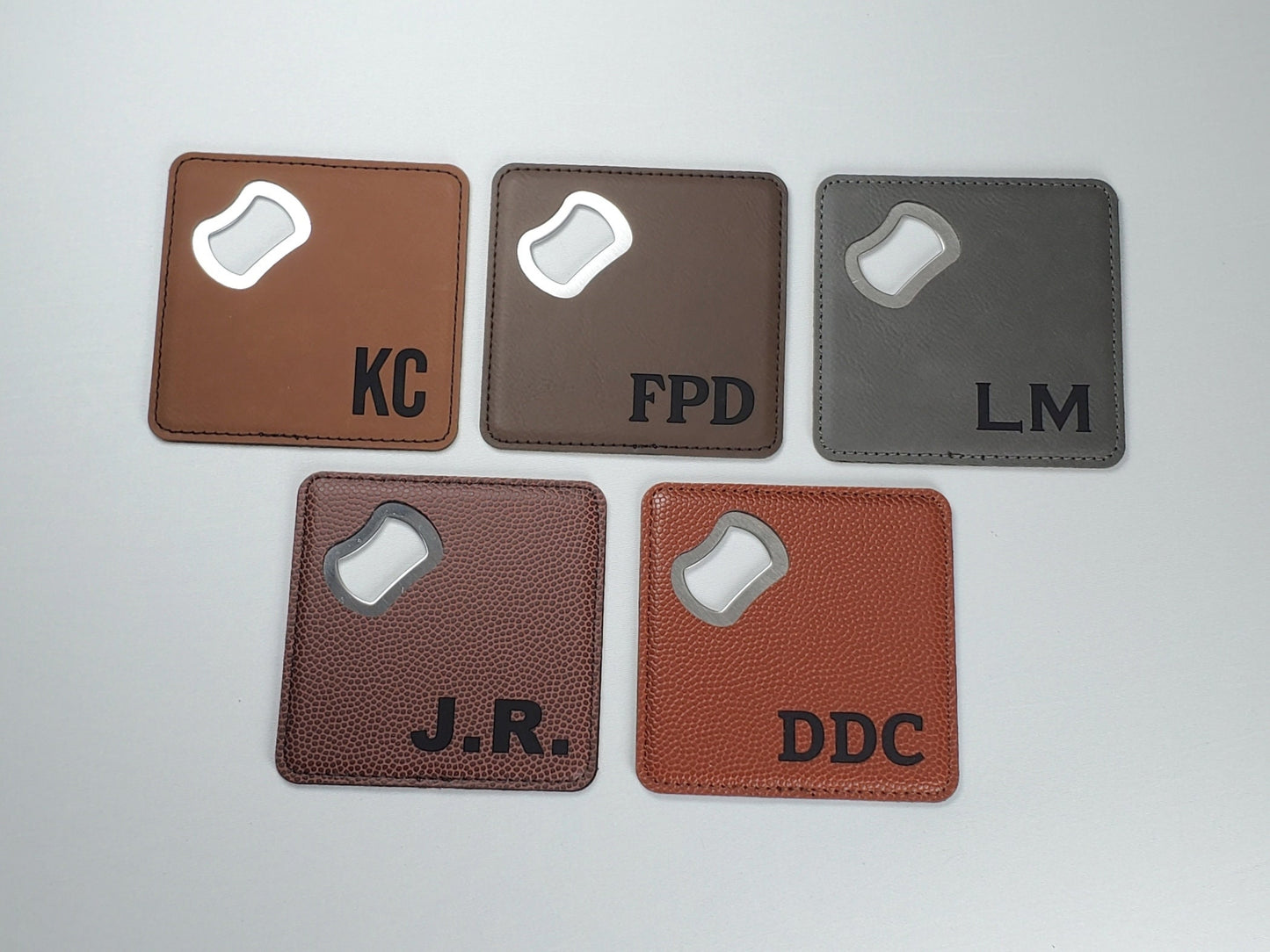 Personalized Laser Engraved Bottle Opener Coasters, Dual-Use Coaster & Bottle Opener, Customize With Initials, Leatherette Wrapped Steel