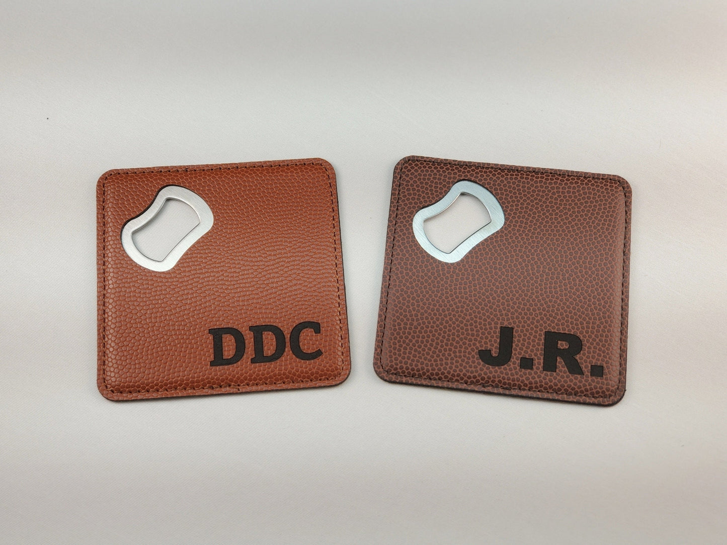 Personalized Laser Engraved Bottle Opener Coasters, Dual-Use Coaster & Bottle Opener, Customize With Initials, Leatherette Wrapped Steel