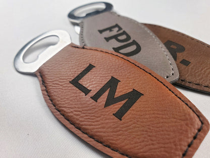 Laser Engraved Magnet Bottle Opener, Personalize With Initials/Letters, Choose Your Font/Color, Leatherette And Steel Magnetic Bottle Opener