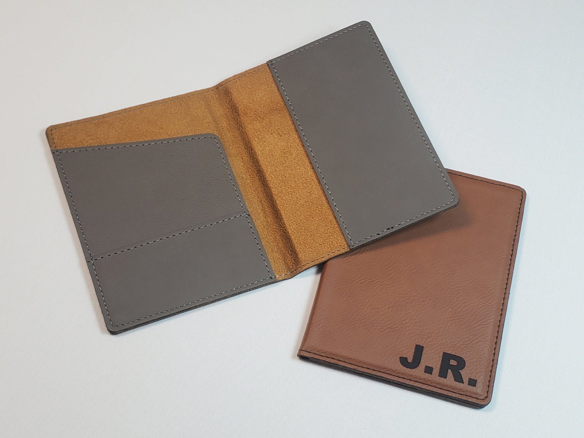 Engraved Passport Holder 4.5 x 5.5", Personalized Leatherette With Initials, Choose Your Font/Color, Durable Faux Leather Passport Holder