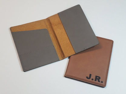 Engraved Passport Holder 4.5 x 5.5", Personalized Leatherette With Initials, Choose Your Font/Color, Durable Faux Leather Passport Holder