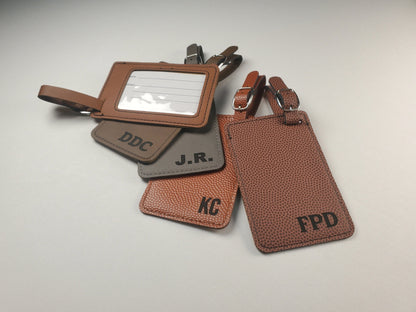 Engraved Luggage Tags 4 1/4" x 2 3/4", Personalized Leatherette Travel Bag Tag With Initials, Choose Font/Color, Faux Leather Suitcase Tag