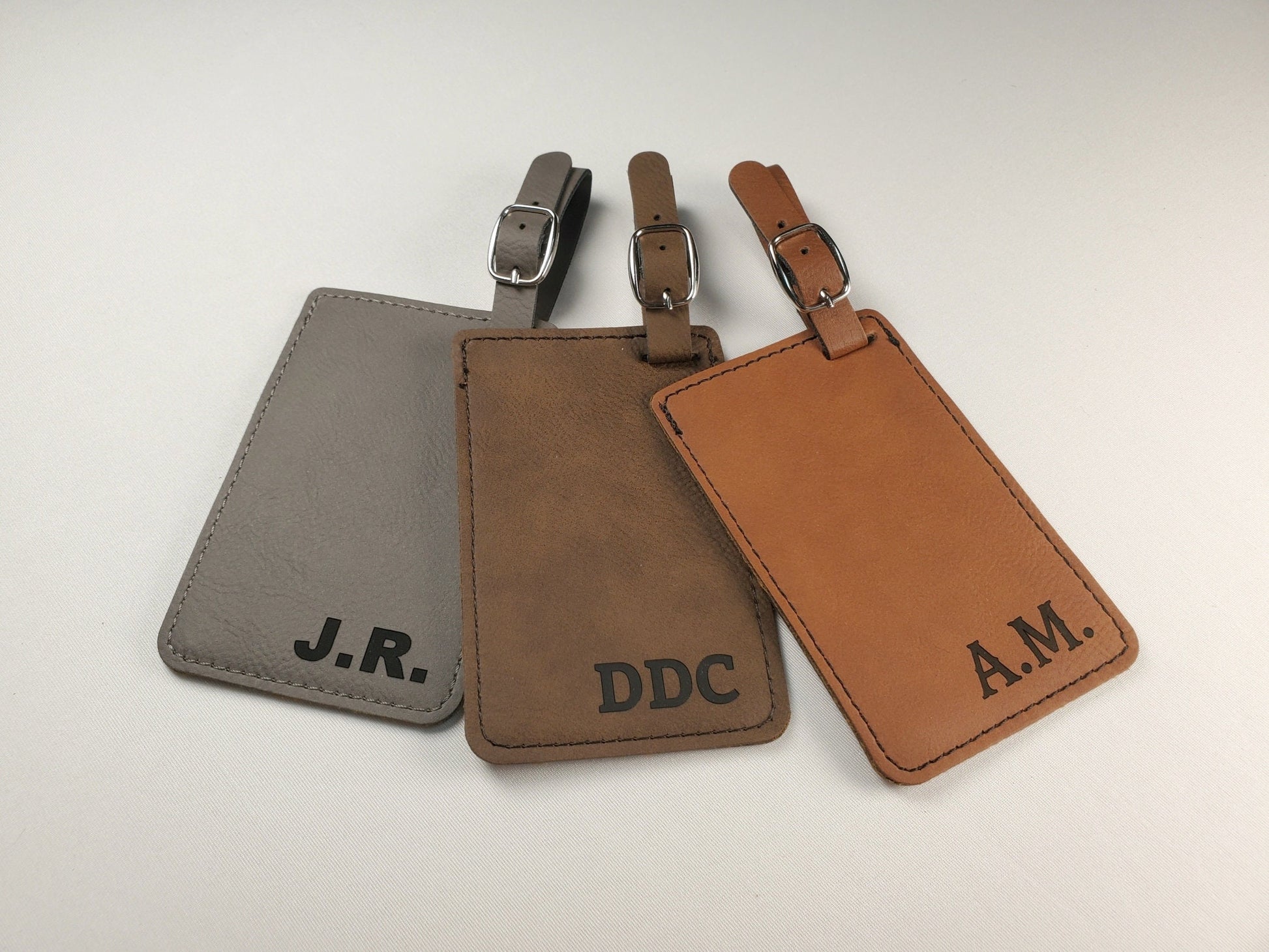 Engraved Luggage Tags 4 1/4" x 2 3/4", Personalized Leatherette Travel Bag Tag With Initials, Choose Font/Color, Faux Leather Suitcase Tag