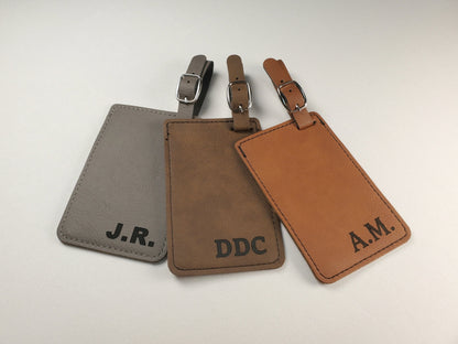 Engraved Luggage Tags 4 1/4" x 2 3/4", Personalized Leatherette Travel Bag Tag With Initials, Choose Font/Color, Faux Leather Suitcase Tag