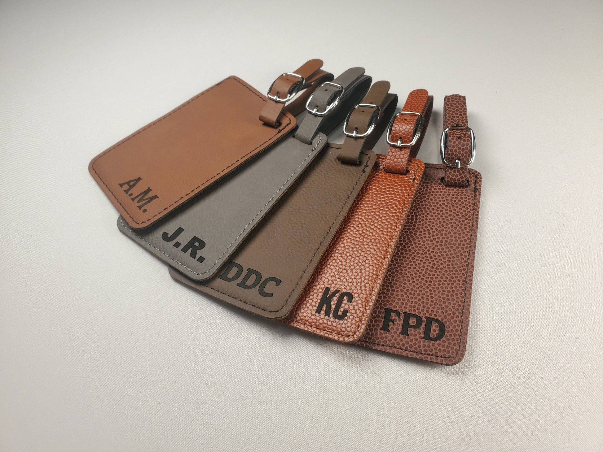 Engraved Luggage Tags 4 1/4" x 2 3/4", Personalized Leatherette Travel Bag Tag With Initials, Choose Font/Color, Faux Leather Suitcase Tag