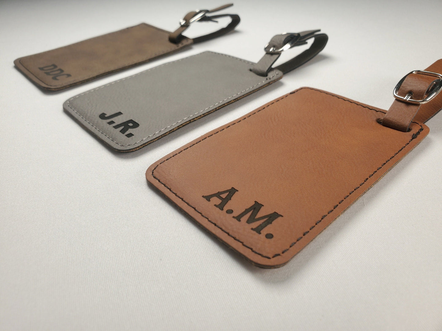 Engraved Luggage Tags 4 1/4" x 2 3/4", Personalized Leatherette Travel Bag Tag With Initials, Choose Font/Color, Faux Leather Suitcase Tag