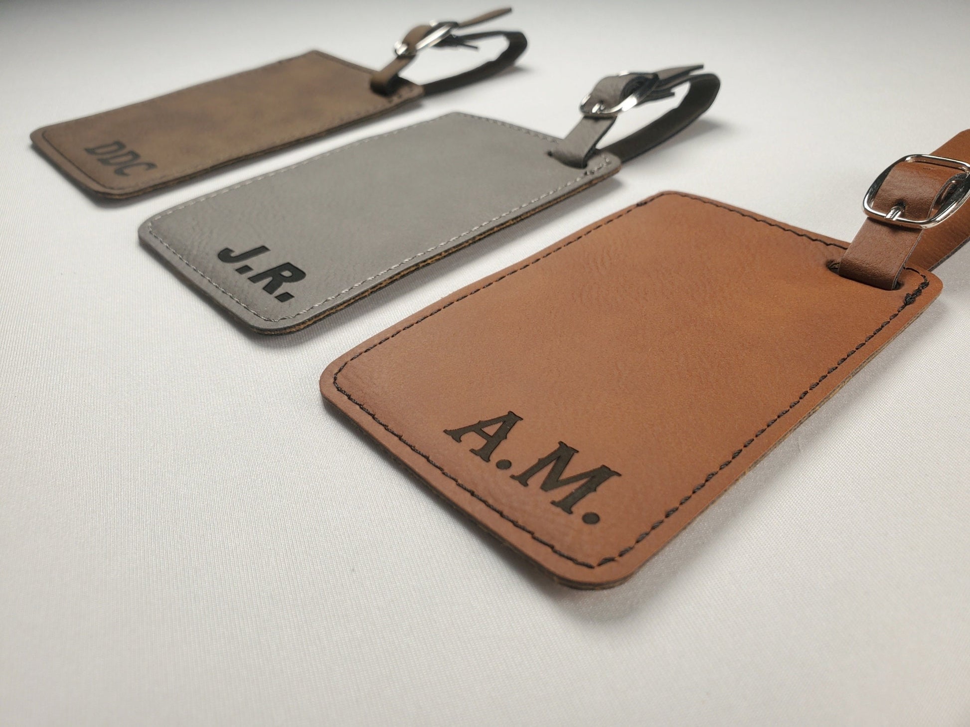 Engraved Luggage Tags 4 1/4" x 2 3/4", Personalized Leatherette Travel Bag Tag With Initials, Choose Font/Color, Faux Leather Suitcase Tag