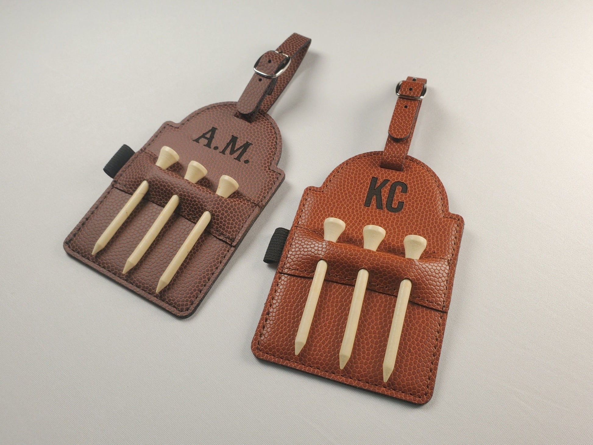 Engraved Golf Bag Tag With 3 Wooden Tees 5" x 3 1/4", Best Personalized Gift For Golfers, Gift For Him, Faux Leather Golf Bag Tag Tee Holder