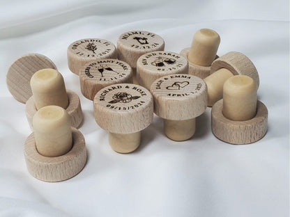 Personalized Wine Stopper Wedding Favor, Synthetic Cork Wine Stopper With Laser Engraved Wood Top, 19.5mm Snugly Fits Standard Wine Bottles