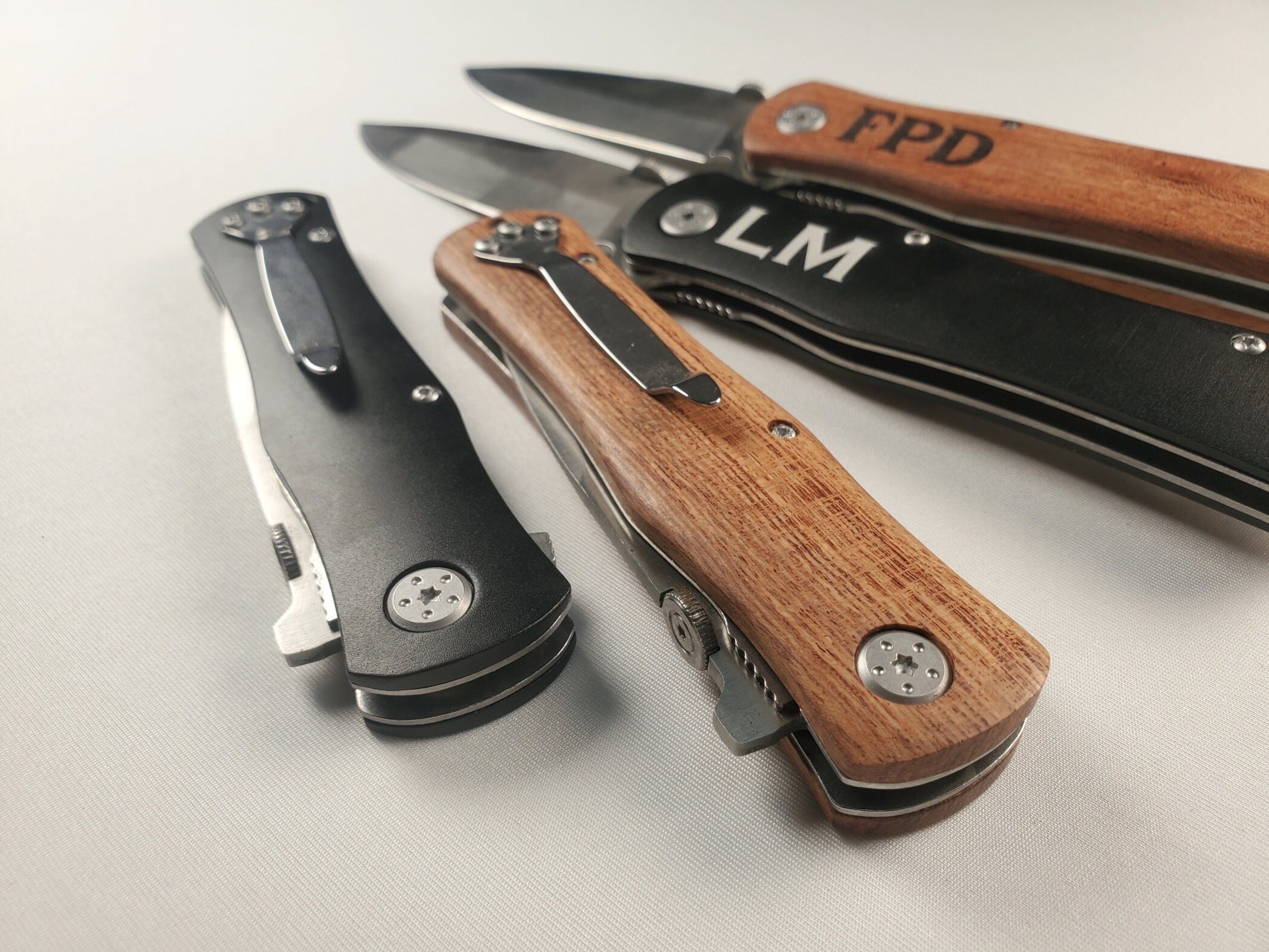 Personalized Knife, Laser Engraved Wood Or Matte Black Knife With Initials, Choose Your Font, Pocket Knife / Hunting Knife / Personal Knife