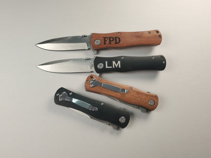 Personalized Knife, Laser Engraved Wood Or Matte Black Knife With Initials, Choose Your Font, Pocket Knife / Hunting Knife / Personal Knife