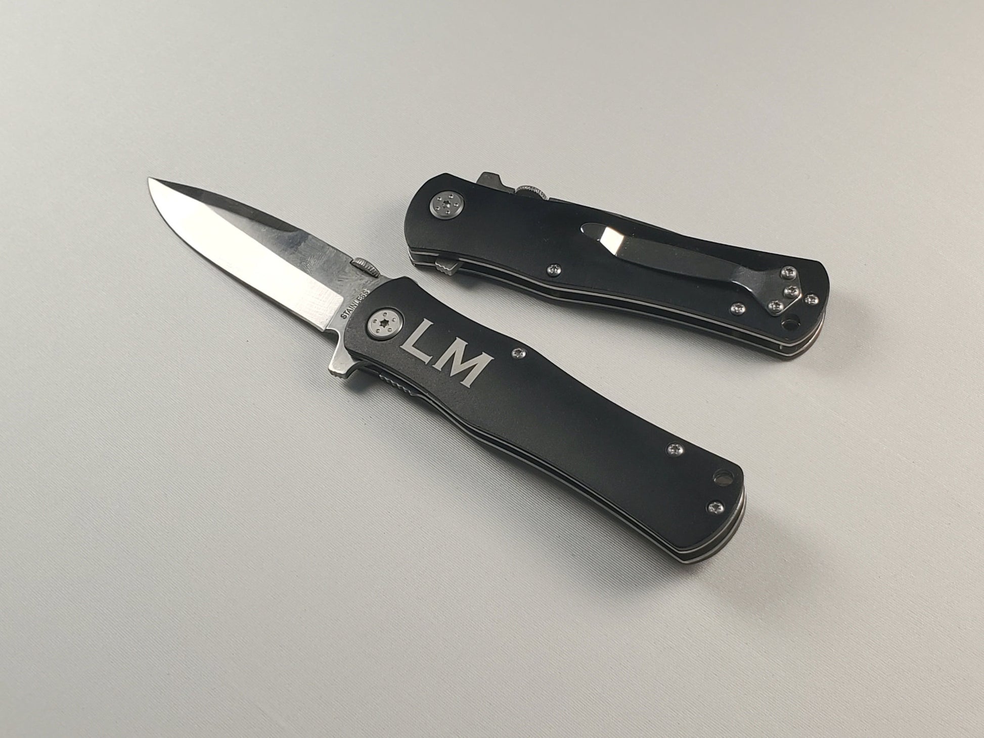 Personalized Knife, Laser Engraved Wood Or Matte Black Knife With Initials, Choose Your Font, Pocket Knife / Hunting Knife / Personal Knife