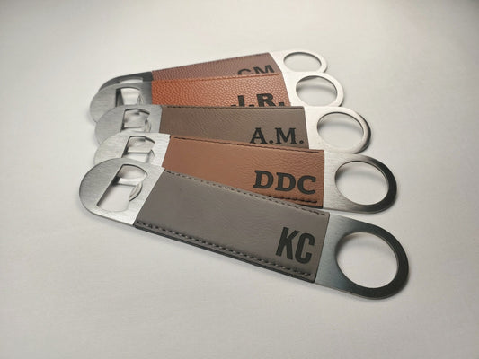 Personalized Laser Engraved Bottle Opener, Speed Opener, Customize With Initials/Letters, Choose Your Font And Color, Leatherette And Steel