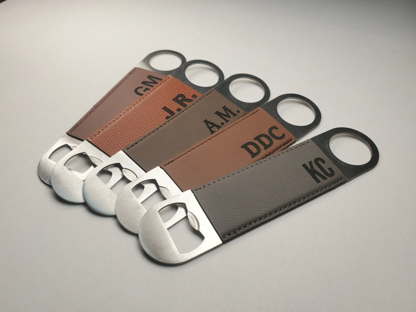 Personalized Laser Engraved Bottle Opener, Speed Opener, Customize With Initials/Letters, Choose Your Font And Color, Leatherette And Steel