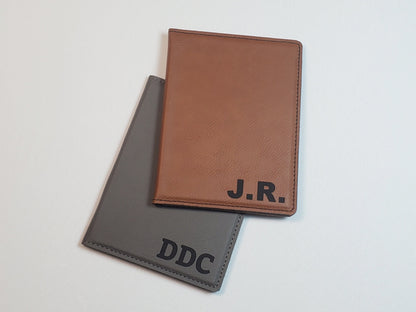 Engraved Passport Holder 4.5 x 5.5", Personalized Leatherette With Initials, Choose Your Font/Color, Durable Faux Leather Passport Holder