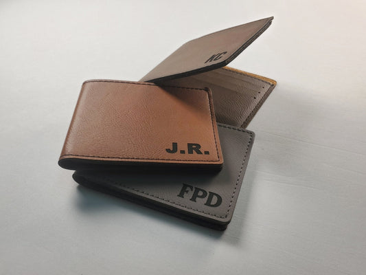 Engraved Bifold Wallet 4 1/2" x 3 1/2", Laser Engraved Personalized Gift For Him, Leatherette Faux Leather Wallet With Engraved Initials