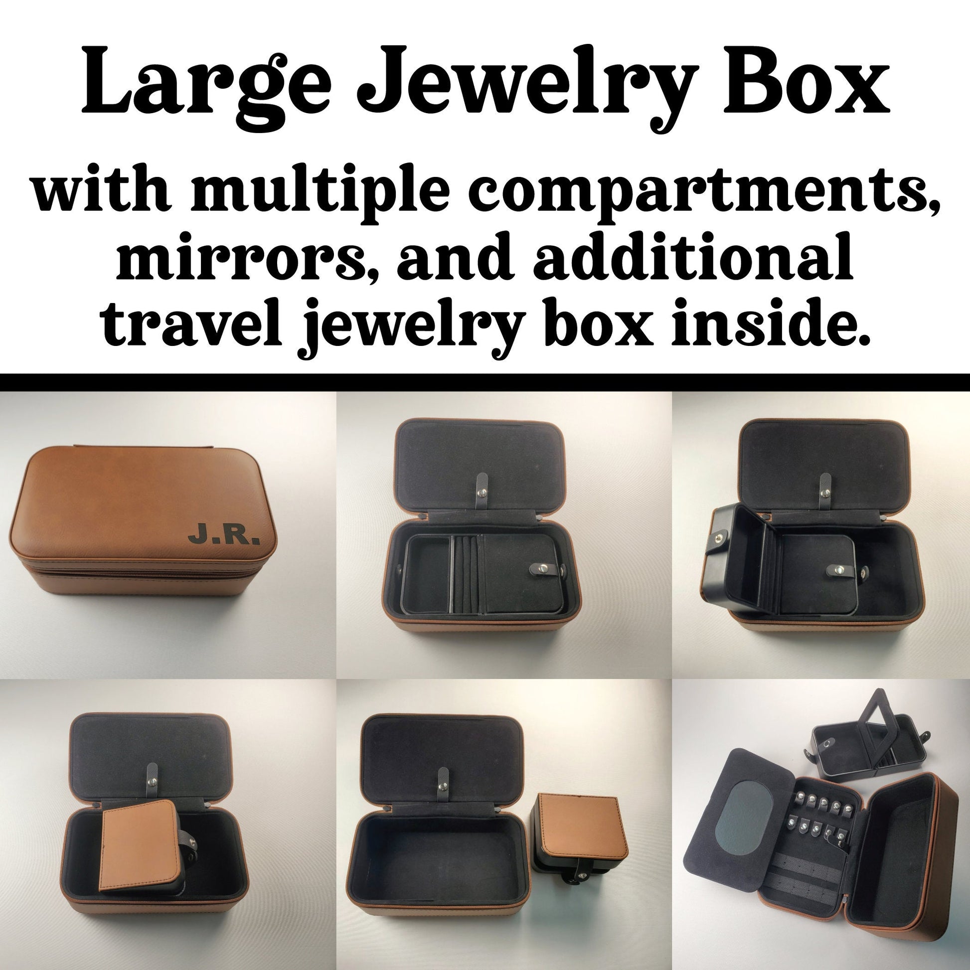 Personalized Jewelry Box, Engraved Leatherette Jewelry Box With Black Lining 7 1/2" x 4 1/2" x 2 3/4", Leather Color Choice, Gifts For Her