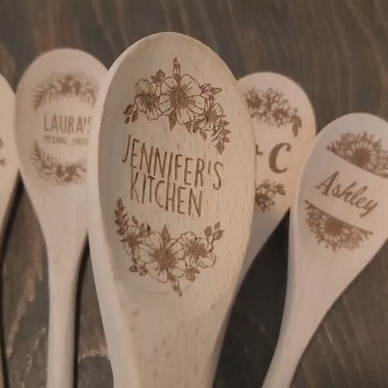 Personalized Flower Spoon, Custom Engraved Wooden Stirring Spoon, Gift For Her / Mom / Wife / Grandma, Wood Kitchen Mixing Spoon