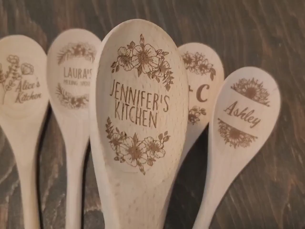 Personalized Flower Spoon, Custom Engraved Wooden Stirring Spoon, Gift For Her / Mom / Wife / Grandma, Wood Kitchen Mixing Spoon